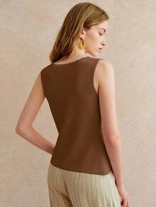 Knit Blouse – Round Neck, Front Buttons – Elegant And Minimalist Design – Perfect For Everyday Wear - 棕色 - 查看 2