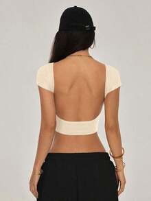 Camiseta negra con espalda abierta, adecuada para talla pequeña, para verano - Albaricoque - Ver 5