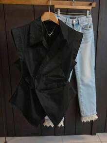 Blusa casual sin mangas con estampado de rayas para mujer, verano - Negro - Ver 1