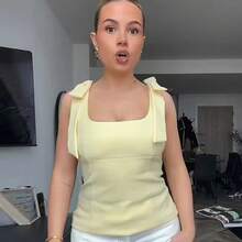 HXAO-Top corto de mariposa para mujer, Top sin mangas amarillo y blanco con bonito lazo y hombros descubiertos, camisetas sin mangas y sin espalda - BLANCO - Ver 3