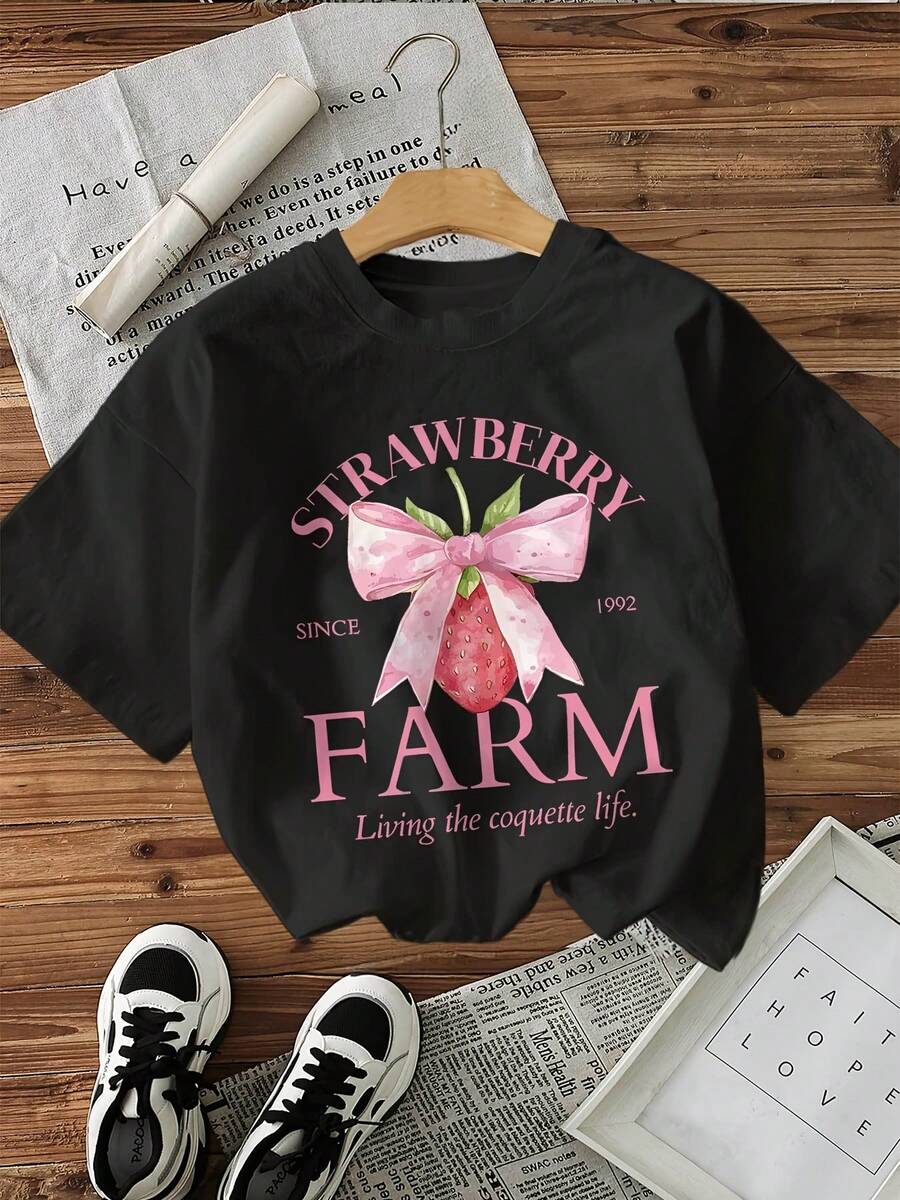 Graphic Print T-Shirt, Casual Short Sleeve Round Neck Top For Summer And Spring, Women's Clothing - 黑色 - 查看 1