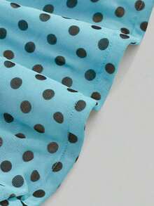 Camiseta ajustada casual de mujer con volantes y lunares, con lazo - Azul - Ver 3