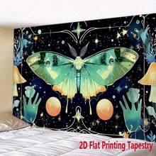 1pc Celestial Moth Tapestry - Boho Moon And Stars Wall Hanging In Teal Green, Golden, Blue, Black & Turquoise - Non-Slip Yoga Meditation Decor, Polyester Fabric For Living Room, Bedroom, Studio - Bohemian Spiritual Art Gift For Astrology & Nature Lovers, Sun And Moon Decor, Home Decoration, Mystical Design, Detailed Artwork, Natureinspired Decorators, Highquality Print, 2D Flat - 1PC - 查看 9