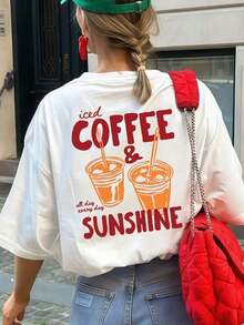 1 camiseta de verano para mujer con cuello redondo y manga corta, estampado en inglés con diseño de café, para amantes del café. Adecuado para oficina, salidas, uso diario, citas, fiestas, reuniones, calle, carnavales, festivales de música, Día de San Valentín, ocasiones festivas, blanco casual. - Estilo - Ver 11