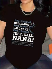 FashionNEW Short Sleeve T-Shirt | Durable And Lightweight, With A Fun Nana Call Design, Ideal For Casual And Comfortable Everyday Wear, Perfect Gift For Family Gatherings, Round Neck, Medium Stretch Fabric, Vintage Street Style Print, Unisex Cotton Short Sleeve Round Neck T-Shirt. - 黑色 - 查看 1