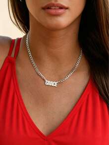 1pc Gold Cuban Chain Capital Letter Customized Name Necklace With Unique Design, Thick Cuban Chain Capital Letter Pendant With Customizable Engraving, Exclusive Titanium Steel Stainless Steel Material, Non Fading, Anti Allergy, European And American Style, Hip Hop Style, Matching Accessories For Daily Commuting - A - View 6