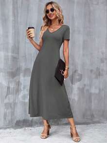 Clasi Vestido de mujer con estampado de teñido anudado a la moda, de verano - Gris Oscuro - Ver 5