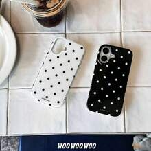 Bộ ốp điện thoại đôi thời trang, thiết kế đơn giản và dễ thương, họa tiết chấm bi đen trắng, phù hợp với dòng 11 đến 17, bao gồm cả phiên bản Pro Max. - Đen và trắng - Xem 2