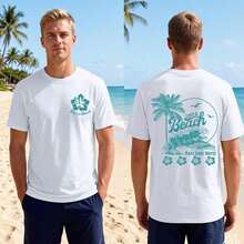 Camisetas Gráficas para Hombre con Estampado de Flor de Hibisco y Palmera, Camisetas de Playa, Camiseta Casual de Algodón de Talla Grande, Top de Verano 7F15 - Blanco - Ver 2