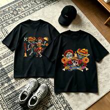 2-Piece Couple Matching Pattern T-Shirt, 100% Cotton, Loose Fit, Soft And Breathable, Casual Round Neck Short Sleeved Top Mexican With Sombrero And Serape Versatile Patterns No Picky Combinations Coordinated Dating Casual Travel Simple And Cartoonish Printing Styles High Cost-Effectiveness - 黑色 - 查看 1