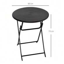 Round Folding Table Ø60 Cm Garden Dining Table With Decorative Wood Look For Balcony Terrace Dark Grey - 黑色 - 查看 2