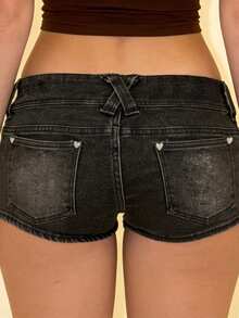 Women's 2026 Low-Rise Micro Denim Shorts Casual Everyday Club Streetwear Y2K Jean Shorts - 黑色 - 查看 3