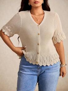 Plus Size Cardigans - ブラウン - チェックする 8