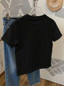 Women's Fun Coffee Print T-Shirt, Loose Fit, Round Neck, Short Sleeves, Spring-Summer, Ideal For Coffee Lovers And Casual Occasions, Fashion Category. Pure-Cotton - 黑色 - 查看 4