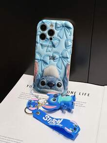 Disney Lilo And Stitch Phone Case : 3D Fluffy Pattern Border Protector Phone Soft Phone Case With A Free Cute Stitch Bracelet Chain Lanyard, Stitch, Lilo, Angel, For Apple 17 Promax 17 Pro 16 15 14 13 12 11 Pro Max XS Max X XR Soft Cover Summer Phone Case - trắng - Xem 5