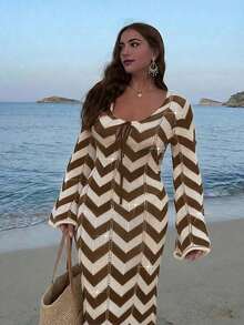 Vestido de punto de vacaciones elegante y sencillo para mujer de talla grande, vestido de playa de verano, vestido de fiesta elegante - Multicolor 3 - Ver 2