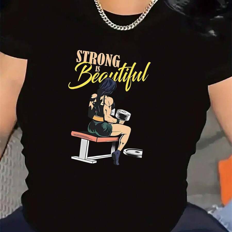 Women's T-Shirt With Sparkling Golden Cherry Design - 黑色 - 查看 1
