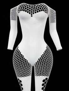 Women's Sexy Spaghetti Strap Mesh Bodystocking Lingerie - White - View 4