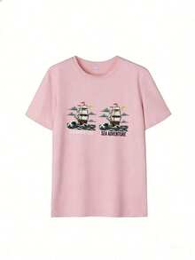 Short-Sleeve T-Shirt With Maritime Adventure Theme, Fashionable Short-Sleeve T-Shirt For Spring And Summer 2026, Made In Mexico, 180 Grams. Cartoon Print, Couple Design, Suitable For Indoor Or Outdoor Wear. Crew Neck, Unisex, Ideal For Office And Leisure. One-Piece Pack. - PK-P631577SLNDXZGY526 - 查看 3