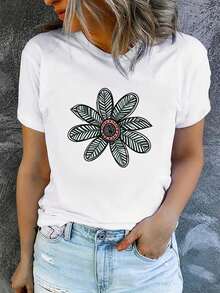Women's Summer T-Shirt, White, Round Neck, Short Sleeves, And Printed, Available In Various Styles, Sizes S-XXXL, Made Of Pure Cotton And Machine Washable. ATLJ - 白色_02 - 查看 6
