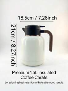 1500ML Stainless Steel Thermal Coffee Carafe, Wooden Handle Vacuum Insulated Pot, Double Wall Keep Hot & Cold 24H, Multipurpose For Cold Brew Coffee, Tea, Home Office Drink Storage Carafe - Multicolor - View 2