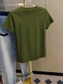 Camiseta blanca de mujer con estampado de rayas de color azul real, perfecta para el verano, camiseta de moda, camiseta de moda, regalo para hermanos, regalo para hermana, regalo para madre, regalo del Día de la Madre, tops casuales pero de moda - Verde militar - Ver 2