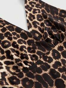 Punk Parte superior con estampado de leopardo y cuello de halter para mujer, escuela - Multicolor - Ver 4
