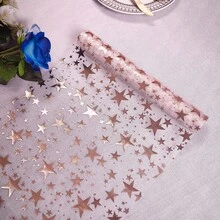 1 Roll Rose Gold Large Star Mesh Polyester Table Runner, Suitable For Atmosphere Decoration, Tabletop Decor, Table Setting Arrangement, Independence Day, Juneteenth And Other Holiday Celebrations - View 1