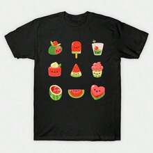 Watermelon T-Shirt 220G Classic Cotton T-Shirt, Unisex, 220g. Simply Perfect. Suitable For Everyone, Whether Women Or Men. Durable, High-Quality Fabric Suitable For All Sewing Needs, Soft To The Touch But Designed To Last. Breathable Tops. Autumn Outfits For Women. Vacation Outfits For Women. Halloween Costume For Women. - 黑色 - 查看 1