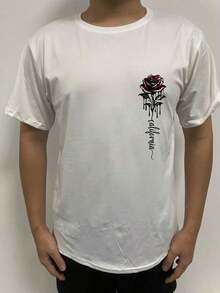 Unisex Summer Tops% Cotton Casual Short Sleeve-Shirt, Fashionable Cursive Print, Regular Loose Fit, Lightweight Street Style Modern Casual Tee - White - View 2