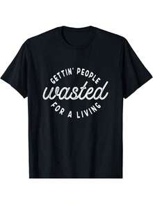 Camiseta clásica y divertida con estampado de barman embriagando a la gente, camiseta estampada para mujer,% algodón, camiseta retro de manga corta para mujer, cuello redondo, informal, para exteriores, para Año Nuevo, Halloween, Navidad, uso diario en las cuatro estaciones, regalos navideños, camiseta de verano. - Negro - Ver 1