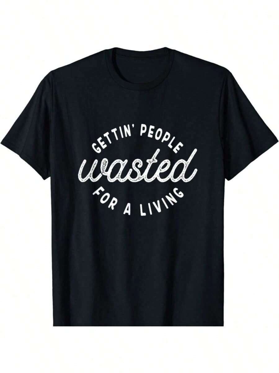 Camiseta clásica y divertida con estampado de barman embriagando a la gente, camiseta estampada para mujer,% algodón, camiseta retro de manga corta para mujer, cuello redondo, informal, para exteriores, para Año Nuevo, Halloween, Navidad, uso diario en las cuatro estaciones, regalos navideños, camiseta de verano. - Negro - Ver 1