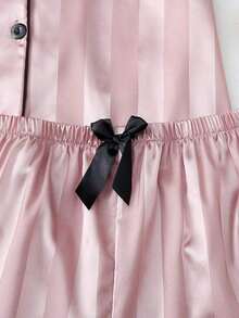 Conjunto de pijama de pantalón corto y manga corta con estampado jacquard de rayas para mujer - Multicolor - Ver 7