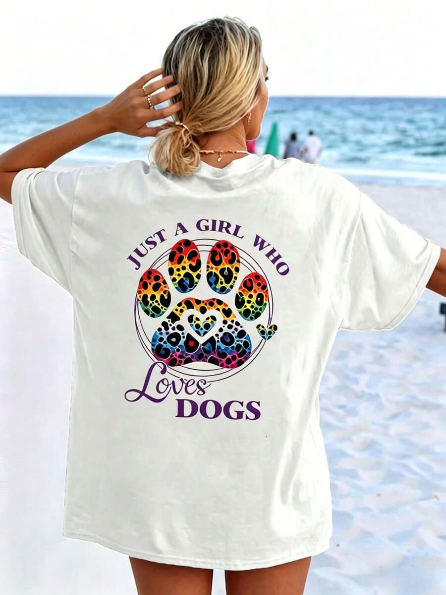 Women's White Short-Sleeved T-Shirt With Rainbow Leopard Claw Print, Round Neck, Soft And Micro-Elastic Casual Design, Cool And Breathable, With Attractive Personality, Cool Urban Bohemian Style, Retro, Suitable For Daily Comfort And Relaxation. - 白色 - 查看 1