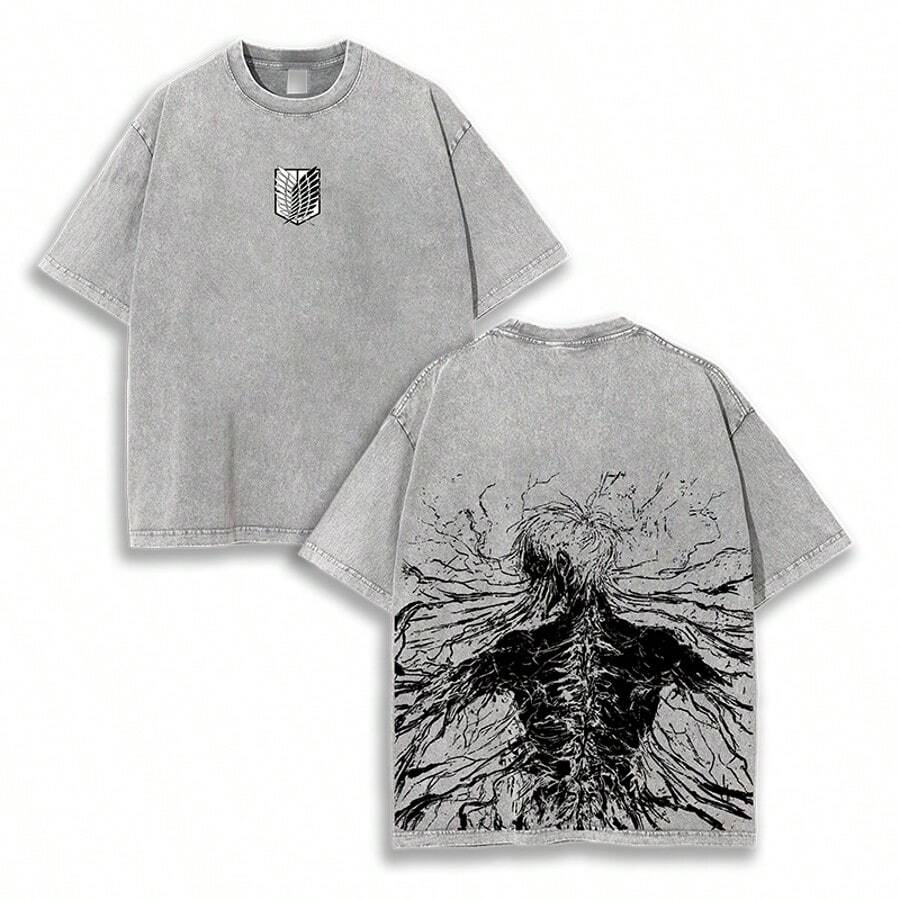 Eren Yeager Retro Attack On Titan2026 Washed T-Shirt - Grey - View 1
