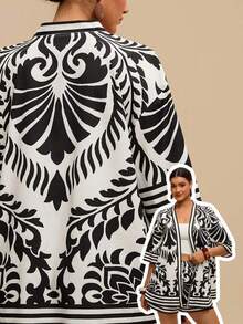 2 piezas Conjunto de talla grande Chaqueta de manga corta con estampado de leopardo, casual y de moda para uso diario - Multicolor 7 - Ver 8