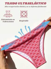 2 piezas traje de baño bikini para mujer,  traje de baño con aros y tirantes ajustables, braga tiro alto estampado floral ditsy fucsia, conjunto sexy moderno para playa vacaciones verano - Rojo - Ver 7