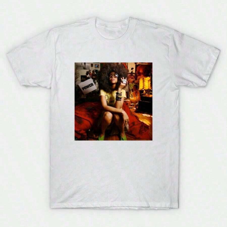 Badu Power T-Shirt, Erykah Badu T-Shirt, Y2k Women's Clothing, Women's Cotton Clothing - 白色 - 查看 1