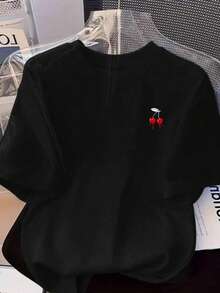 Y2K's Unique Cherry Print T-Shirt Is Perfect For Showcasing Your Style On Any Occasion. Wear It Alone Or As Part Of A  Outfit. Be Part Of The  And Highlight Your Personality! - 黑色 - 查看 1