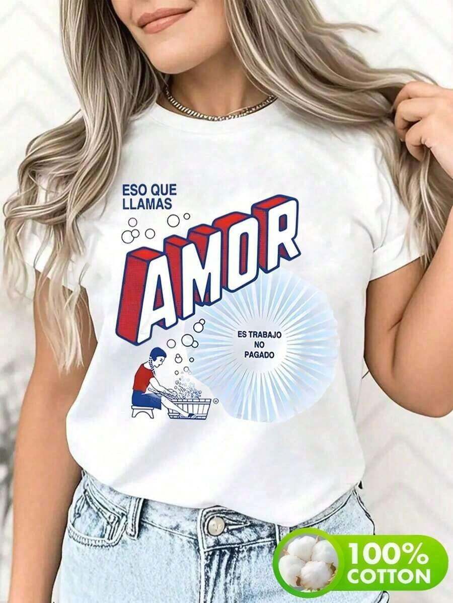 VintageRopa de mujer de talla grande, camiseta suave de 100% algodón de corte holgado con gráfico de mamá luchona, camiseta mexicana divertida, moda de manga corta y cuello redondo, lavable a máquina, casual perfecta para todas las estaciones, regalos para mamáGraphic Tee - Blanco - Ver 1