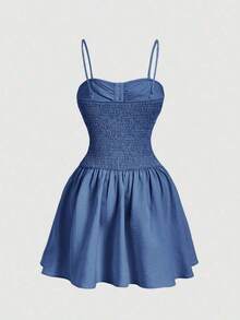 Vestido camisero corto con decoración de botones para mujer, amarillo pálido - Niebla azul - Ver 5