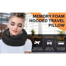 [Hat-Attached Neck Pillow]Memory Foam Travel Pillow Perfect For Office Or Car Use During Long Flights Includes Eye Mask And Earplugs; Portable And Foldable For Deep Relaxation - Gray (Hoodless) - View 9