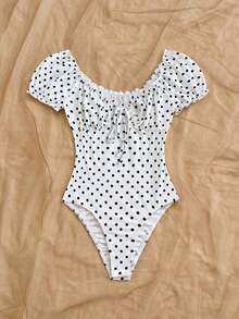 Body con estampado floral de hombros descubiertos ribete fruncido con nudo delantero pecho con fruncido - Multicolor 7 - Ver 5