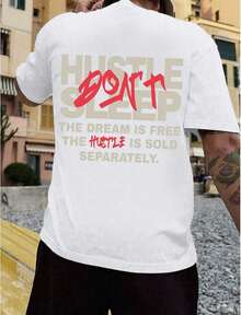 Camiseta de gran tamaño con estampado, ropa de calle para hombre, camiseta vintage con letras, camiseta de algodón inspiradora y positiva QWUE - Blanco - Ver 5