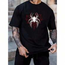 Spider  Estampado Camisetas De Hombre  Manga Corta De Dibujos Animados verano cuello redondo Casual Negra Blanca Playeras De Hombre 59HQ - Negro - Ver 4