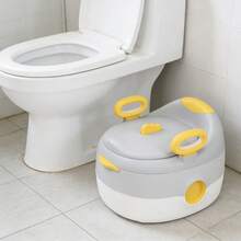 Kindertoilette mit Sitzkissen, Toilette mit Haltegriffen, leicht zu reinigen, vielseitig einsetzbar - Grau - Übersicht 5