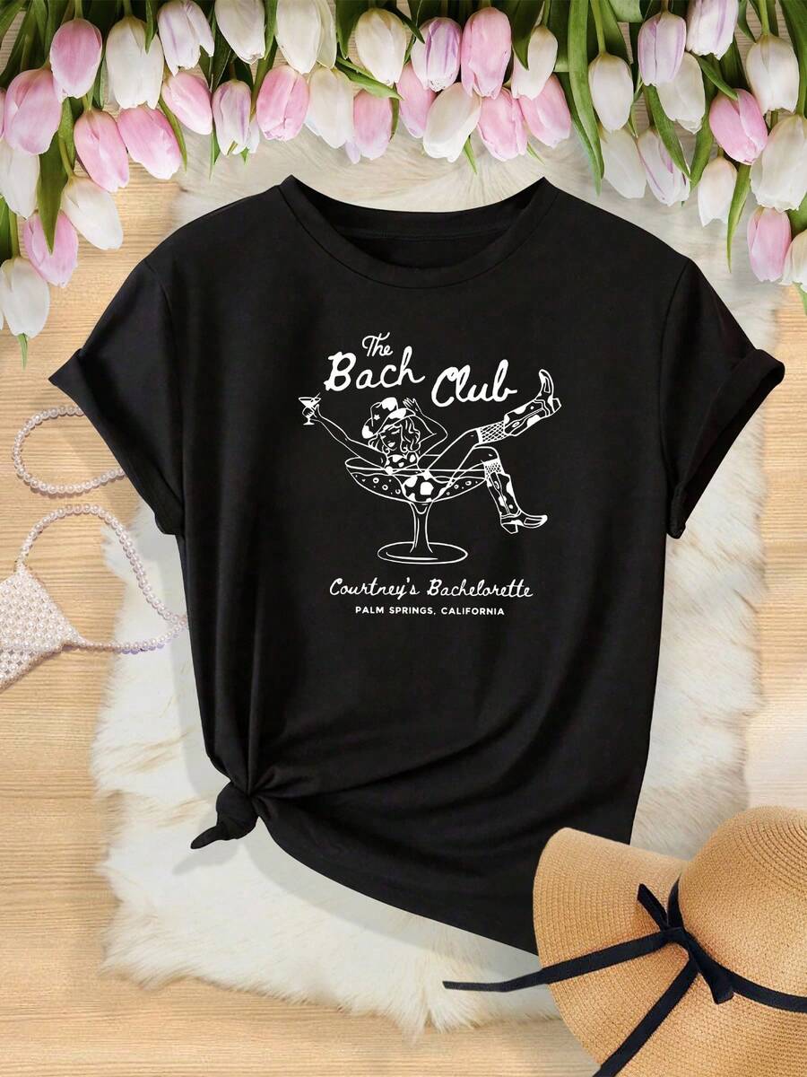 Camiseta unisex de manga corta, Despedida de SolteraFin de semanaRegalos,CosteroVaqueroSolteraMonogramaImpresoCamisetaVeranoYPrimaveraCortoMangaTripulaciónCuelloInformalTops,Playeras de Mujerhombre, , , Dazymujer,romwehombres, bohochic,maestrasregalos,camisetaparaconjuntos de mujercon curvasparamu,y2k, - Negro - Ver 1