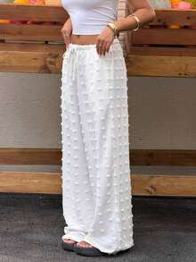 Pantalones casuales de mujer de lunares amarillos tejidos - Blanco - Ver 4