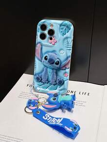 Disney Lilo And Stitch Phone Case : 3D Fluffy Pattern Border Protector Phone Soft Phone Case With A Free Cute Stitch Bracelet Chain Lanyard, Stitch, Lilo, Angel, For Apple 17 Promax 17 Pro 16 15 14 13 12 11 Pro Max XS Max X XR Soft Cover Summer Phone Case - trắng - Xem 5