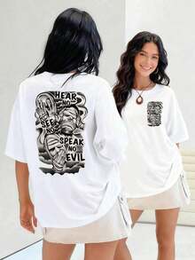 Tres rostros vendados que simbolizan no escuchar no ver y no hablar ante la maldad reflejando silencio y resistencia camiseta para mujer 100% algodónSuitable for spring, summer and autumn - Blanco - Ver 7